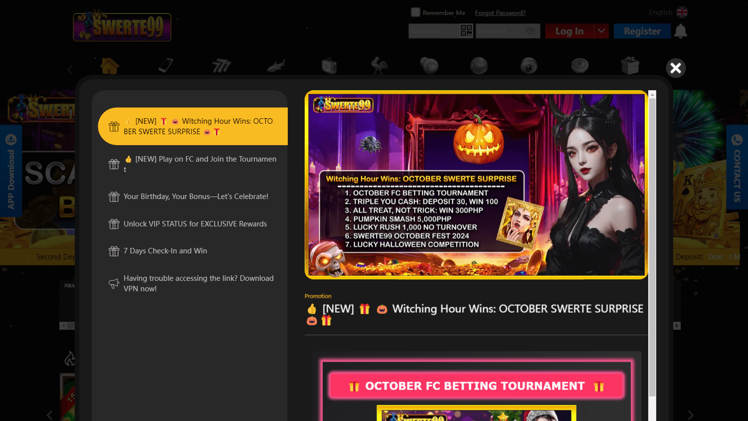 SWERTE99 promotional screen showing casino bonus presentation in purple and gold design